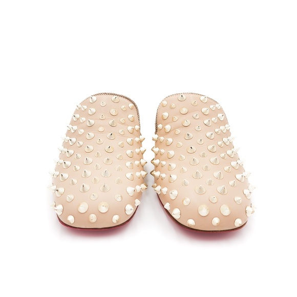Christian Louboutin Beige Leather Studded Spike Slip-On Mules EU 39 - Picture 4 of 9